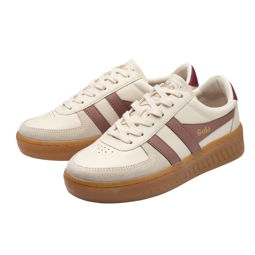 Pair of Gola Grandslam trainers in off-white with brown stripes and gum sole
