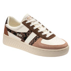 Gola women's trainer in off-white, brown, and leopard print