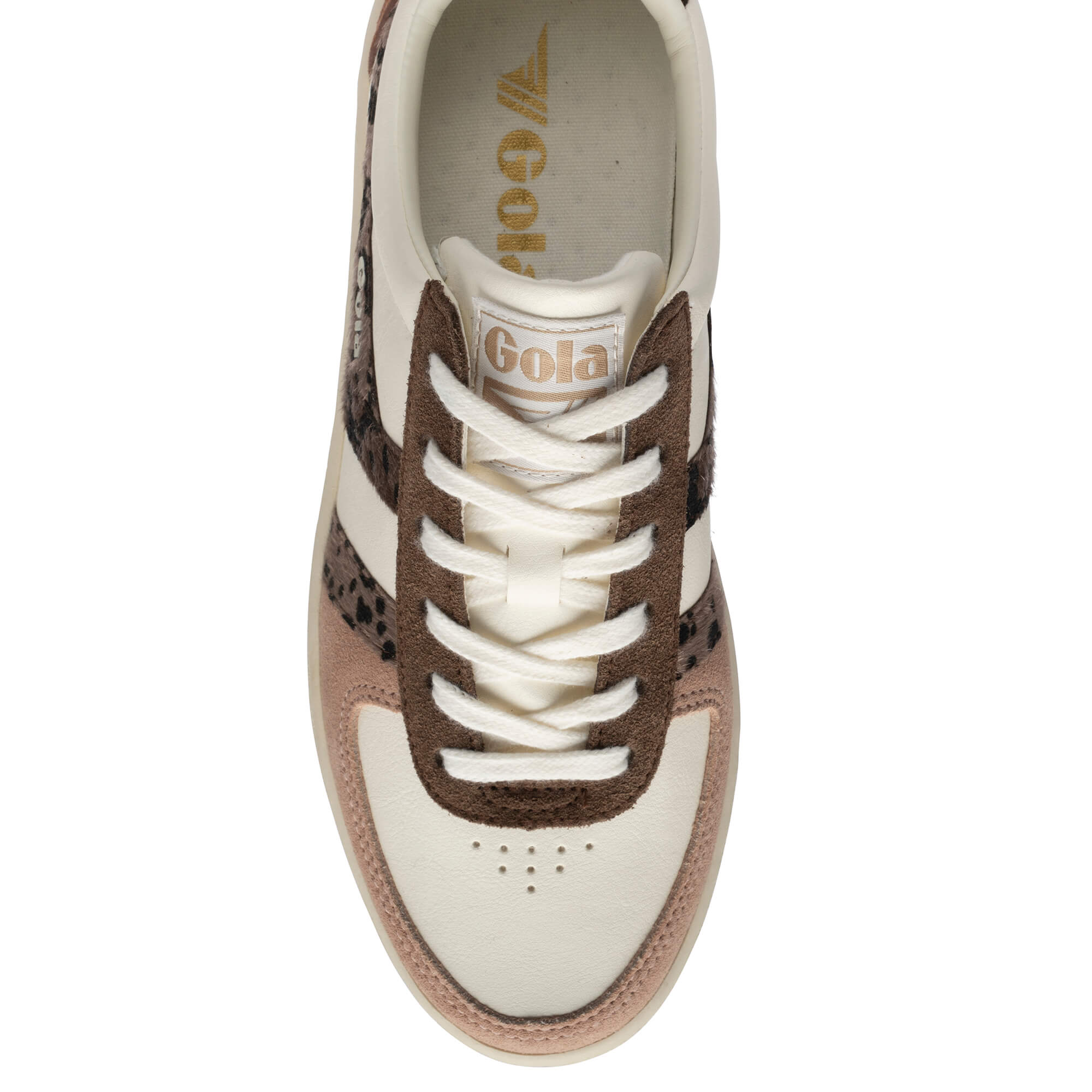 Gola women's trainer in off-white, brown, and leopard print
