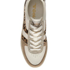 Gola women's trainer in off-white with leopard print and beige suede detailing