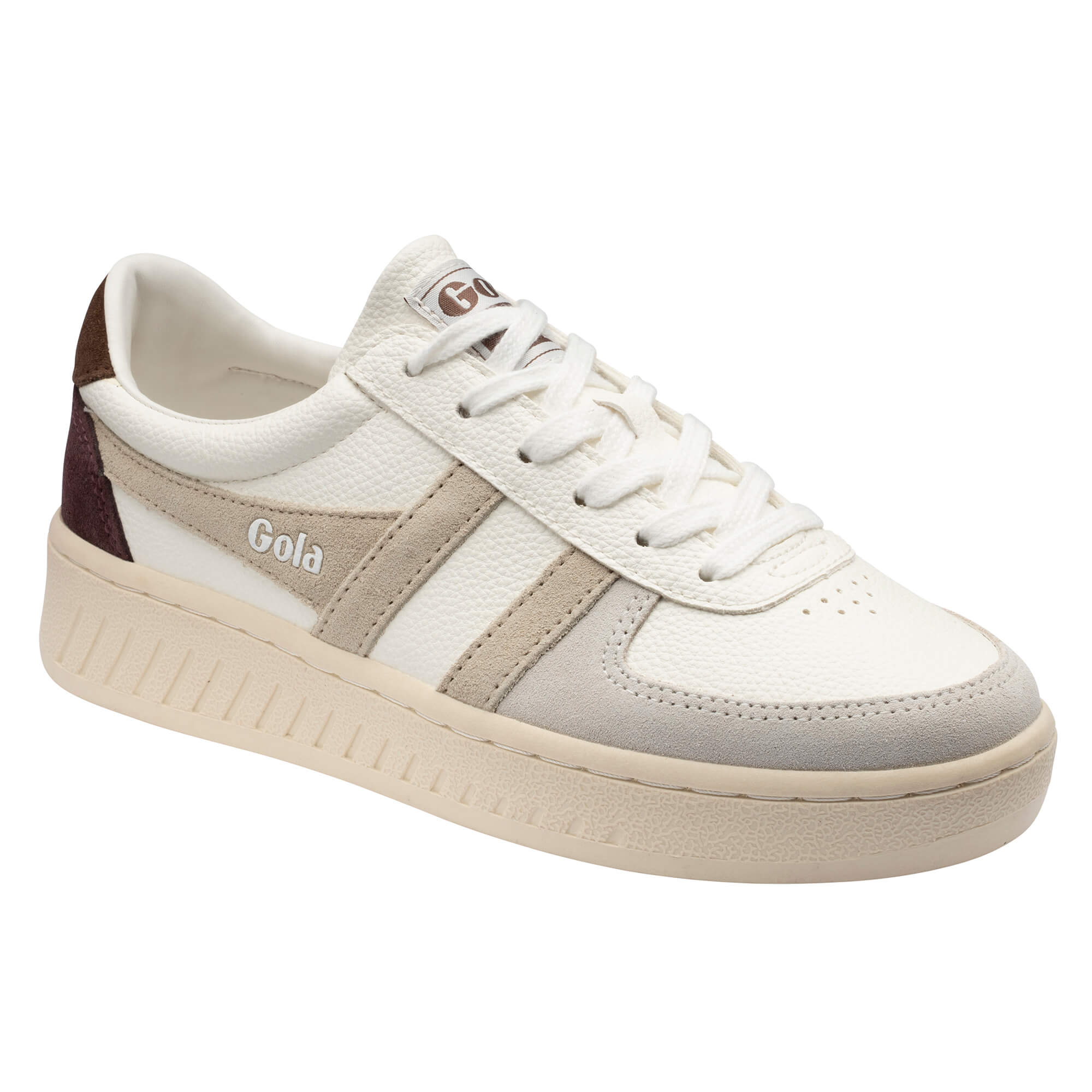 Gola women's trainer in off-white with beige and burgundy accents