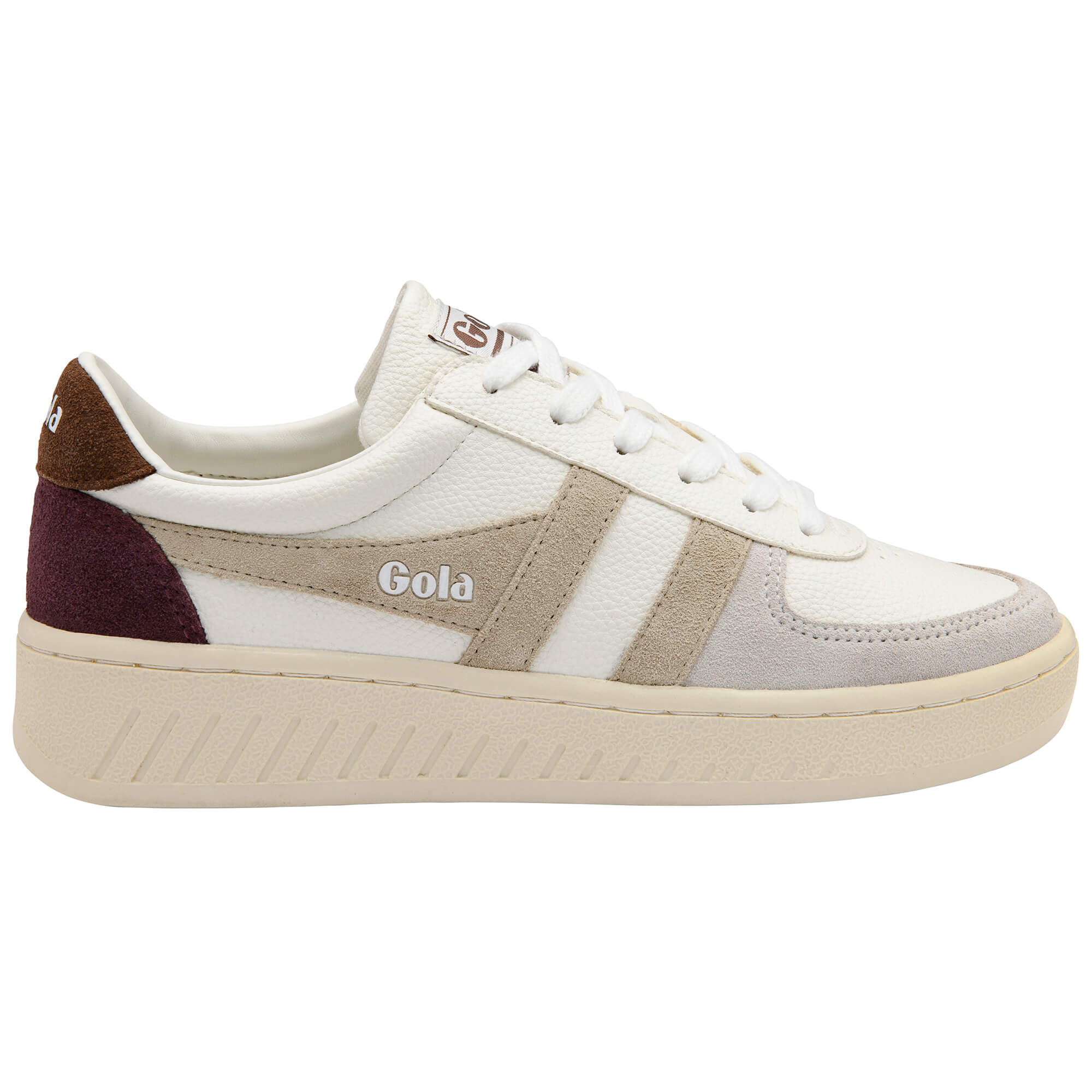 Gola women's trainer in off-white, beige, brown, and burgundy