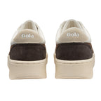 Rear view of two Gola trainers in brown and cream