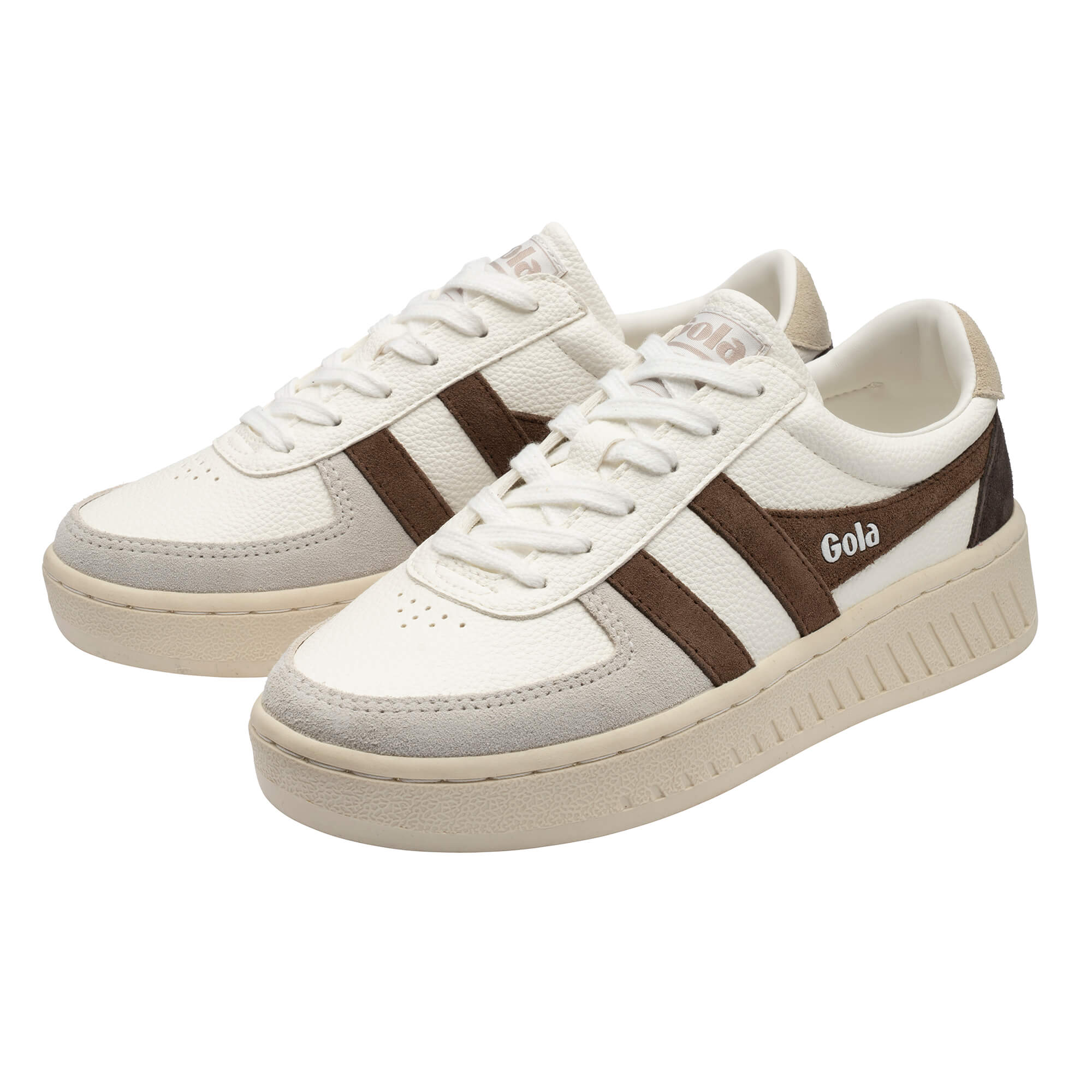 Pair of Gola Grandslam Quad trainers in off-white with brown and light grey accents