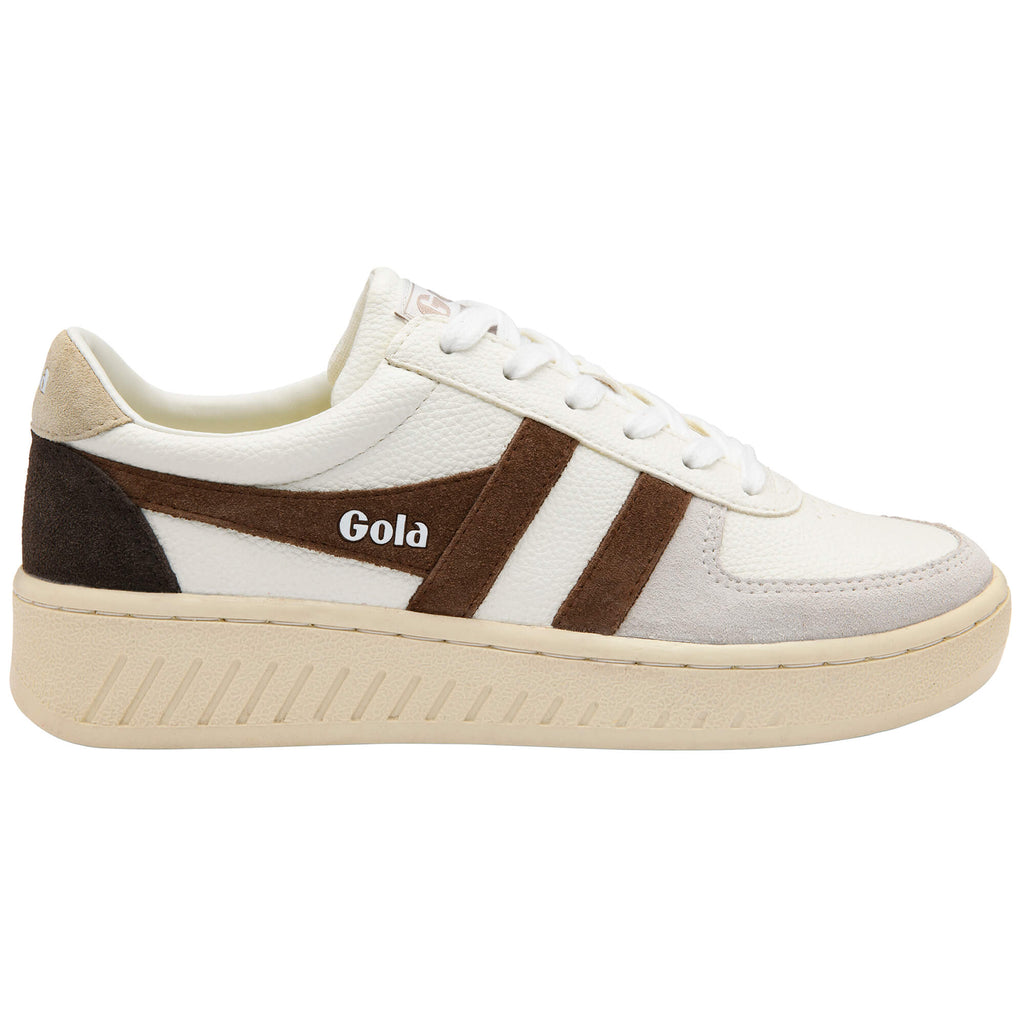 Gola women's trainer in off-white with brown stripes and a cream sole