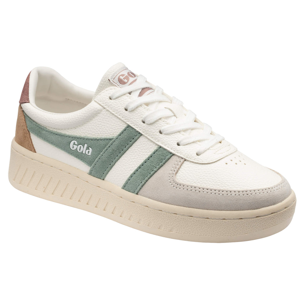 White Gola trainer with green and brown accents