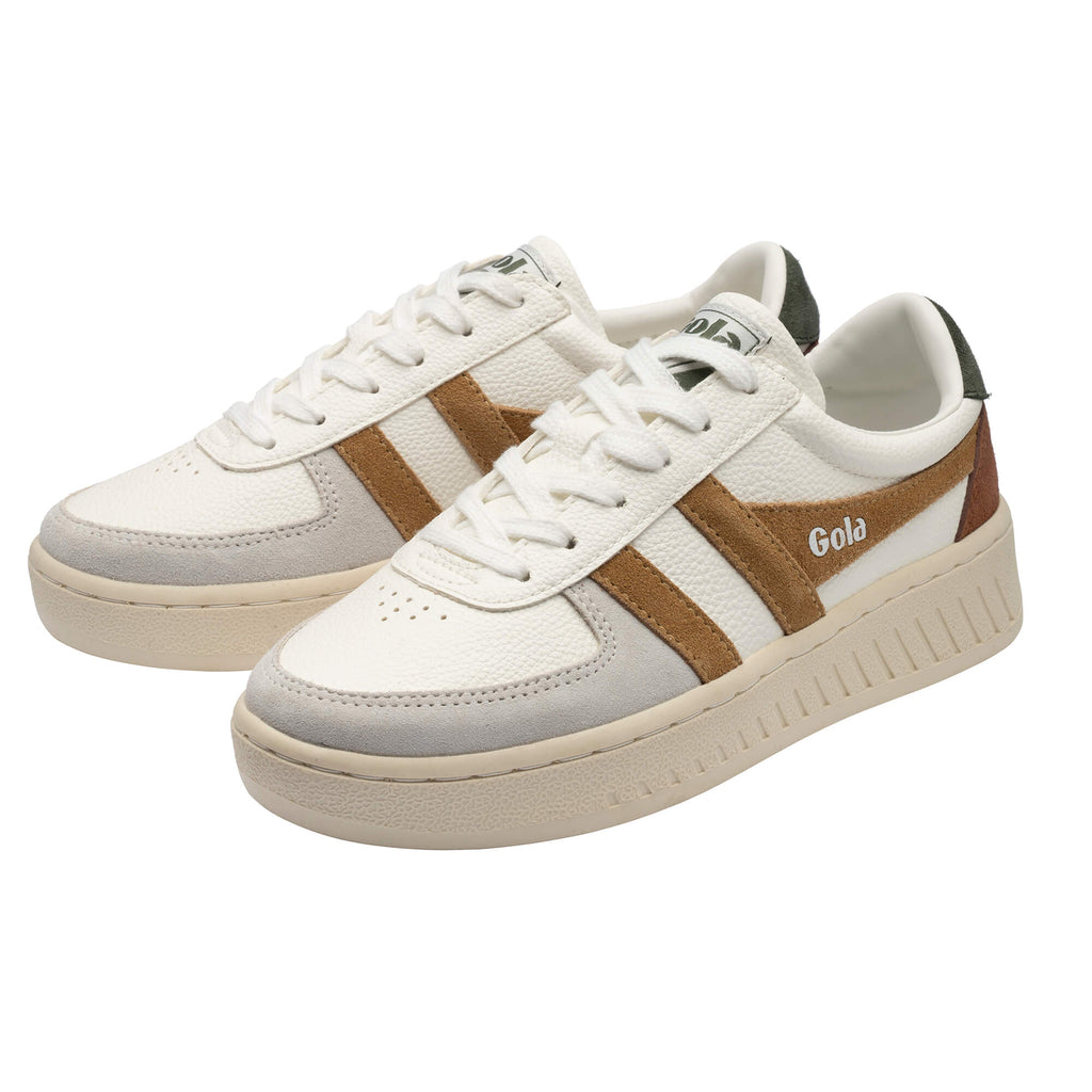 Pair of Gola Grandslam Quad trainers in off-white, brown, and grey