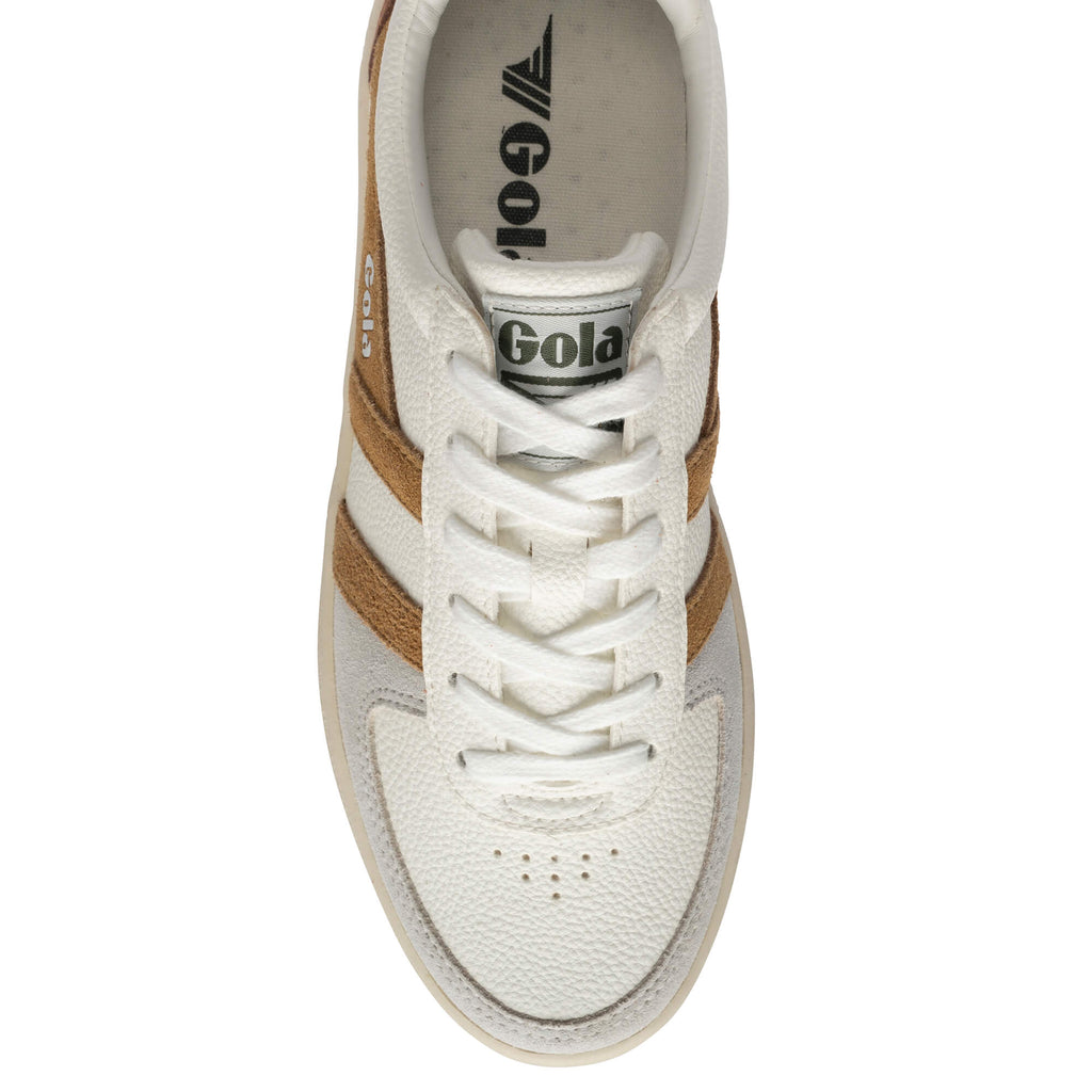 Gola women's trainer in white and tan with white laces