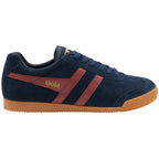 Gola Harrier trainers in navy suede with red stripes and a gum sole