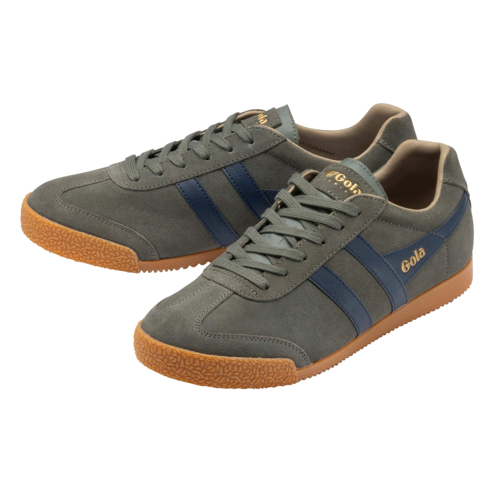 Pair of Gola Harrier trainers in grey suede with navy stripes and gum sole