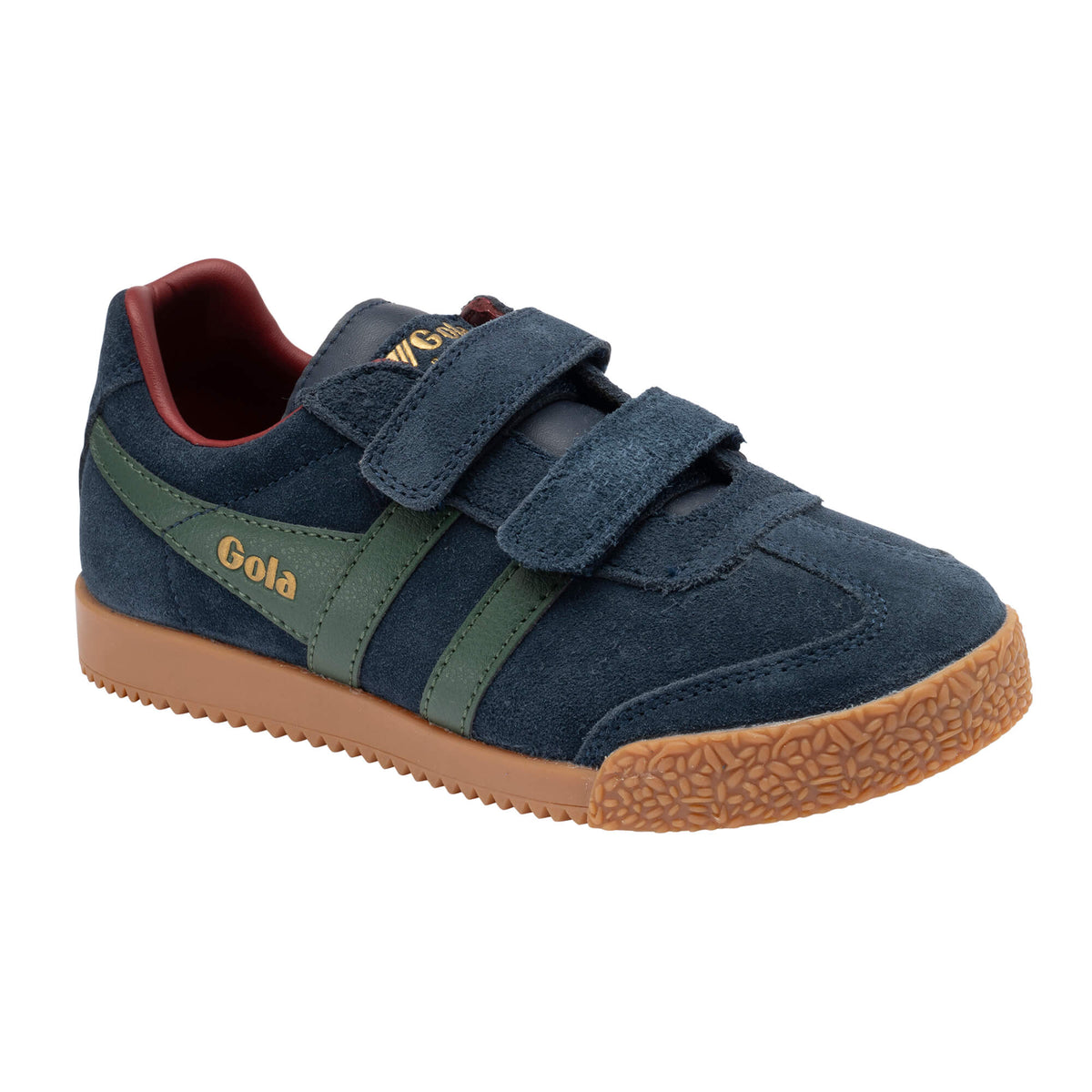 Gola Kids Coaster trainers in navy and green with a gum sole