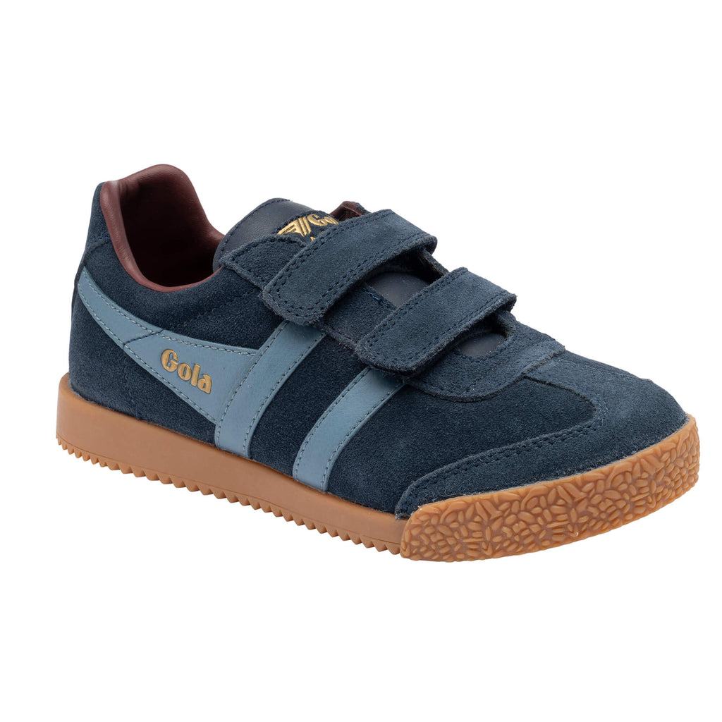 Gola Kids Coaster velcro trainer in navy and light blue with a gum sole