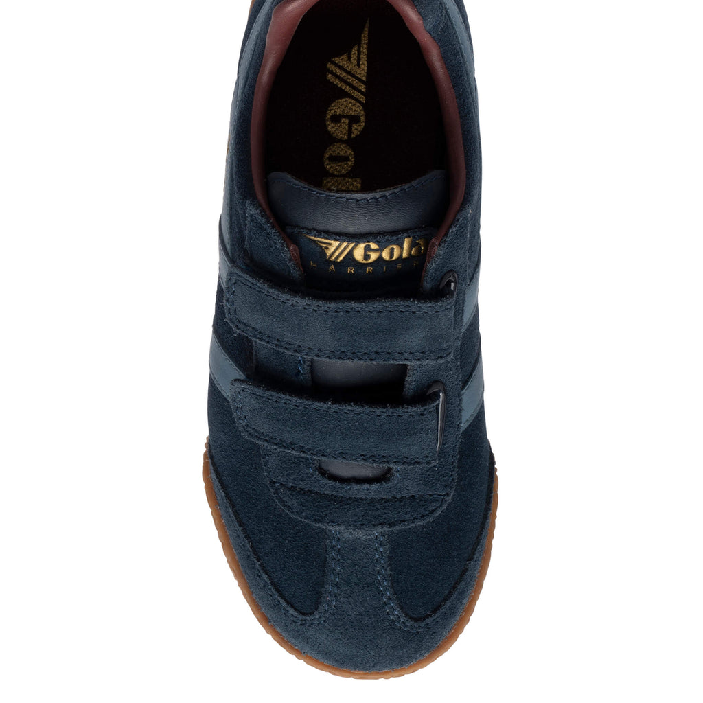 Gola Harrier children's trainer in navy suede with two hook and loop straps