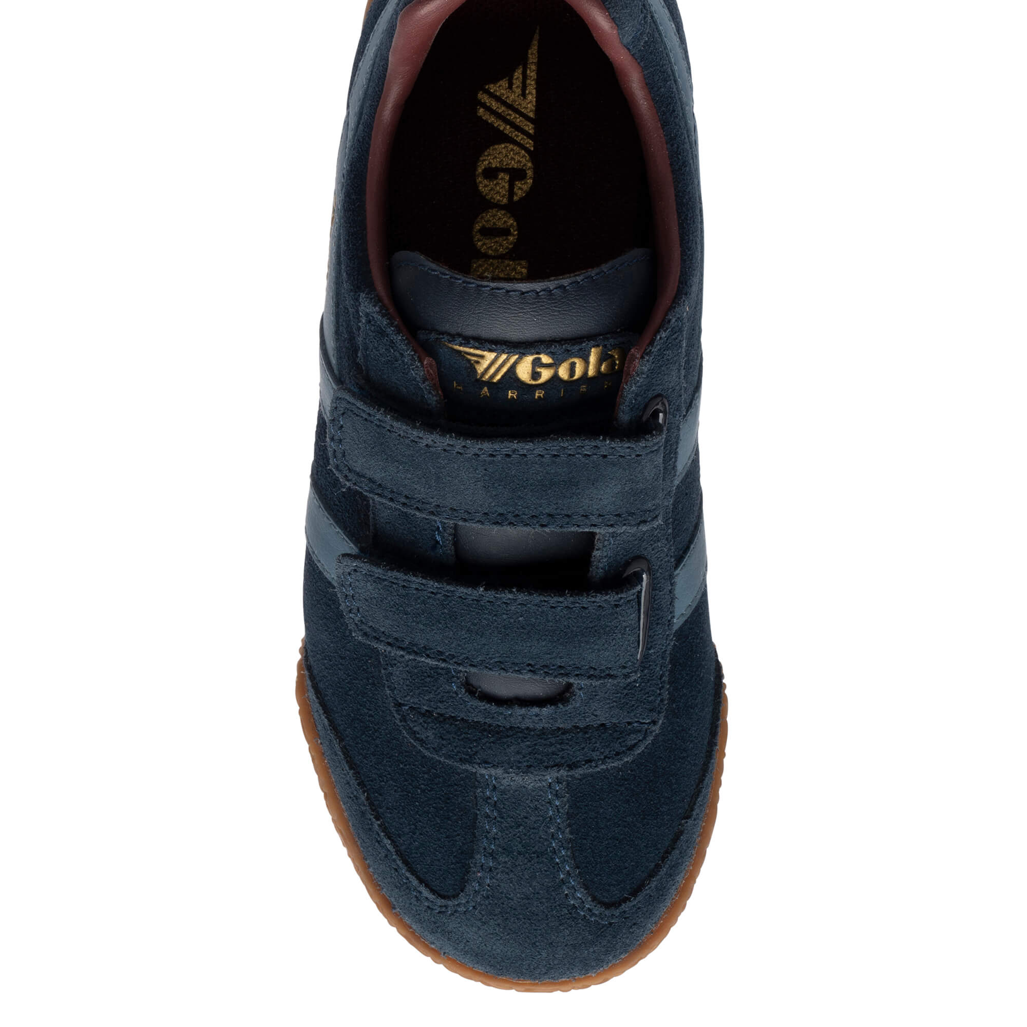 Gola Harrier children's trainer in navy suede with two hook and loop straps