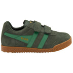 Gola Kids Coaster velcro trainer in dark green with green stripes and brown sole