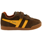 Gola Kids Coaster Velcro Trainers in brown with yellow stripes