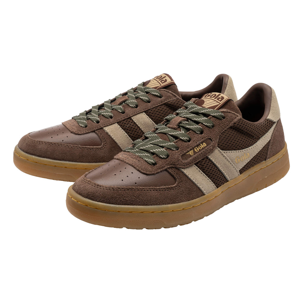 Pair of Gola Grandslam Classic trainers in brown suede and leather with green laces