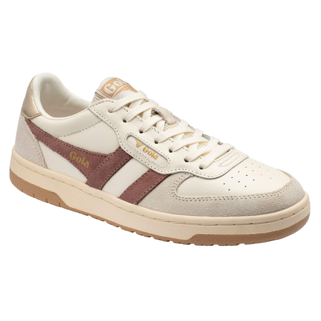 Gola Grandslam Classic Trainers in off-white with brown stripes and gold accents
