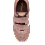 Top-down view of a Gola kids trainer in pink suede with two hook and loop straps