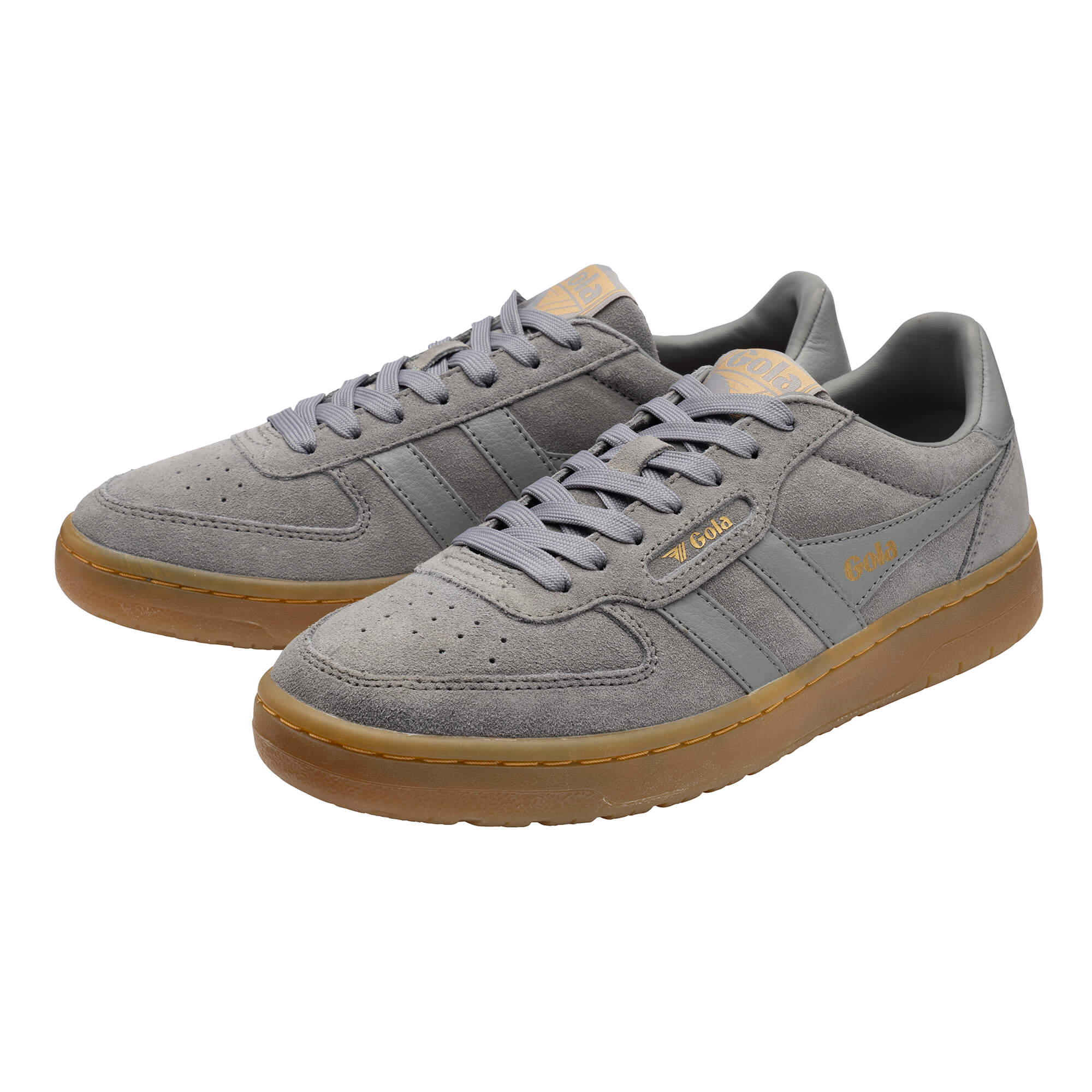 Pair of Gola low-top trainers in grey suede with a gum sole