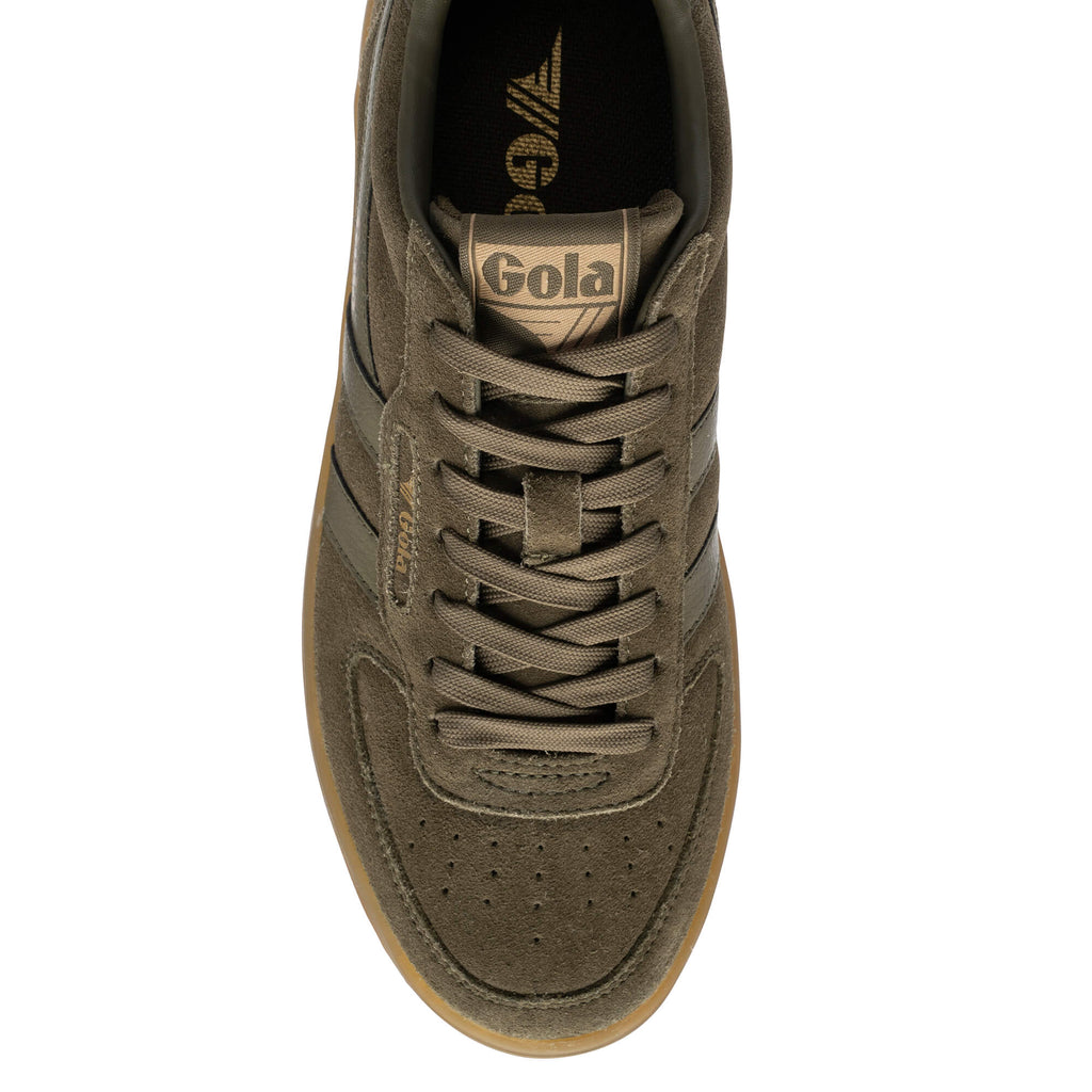 Gola men's trainer in khaki suede with gum sole