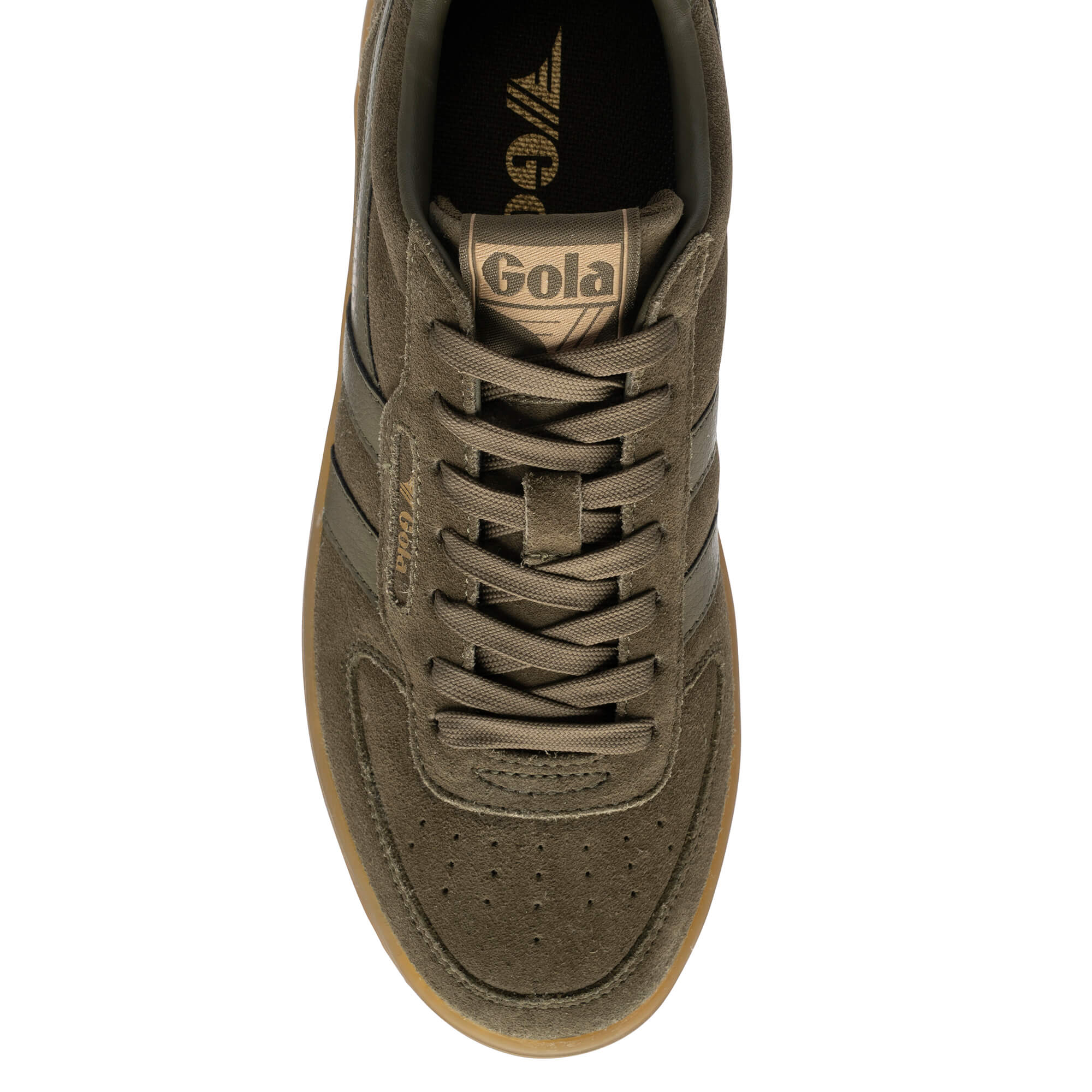 Gola men's trainer in khaki suede with gum sole