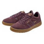 Pair of Gola low-top trainers in plum suede with gum soles