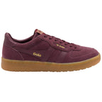 Gola men's low-top trainers in burgundy suede with a gum sole