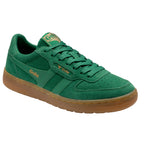 Gola green suede trainers with brown rubber sole