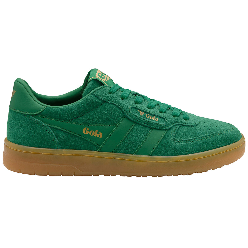 Gola men's trainer in green suede with a gum sole