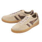Pair of Gola trainers in beige suede with brown stripes and gum sole