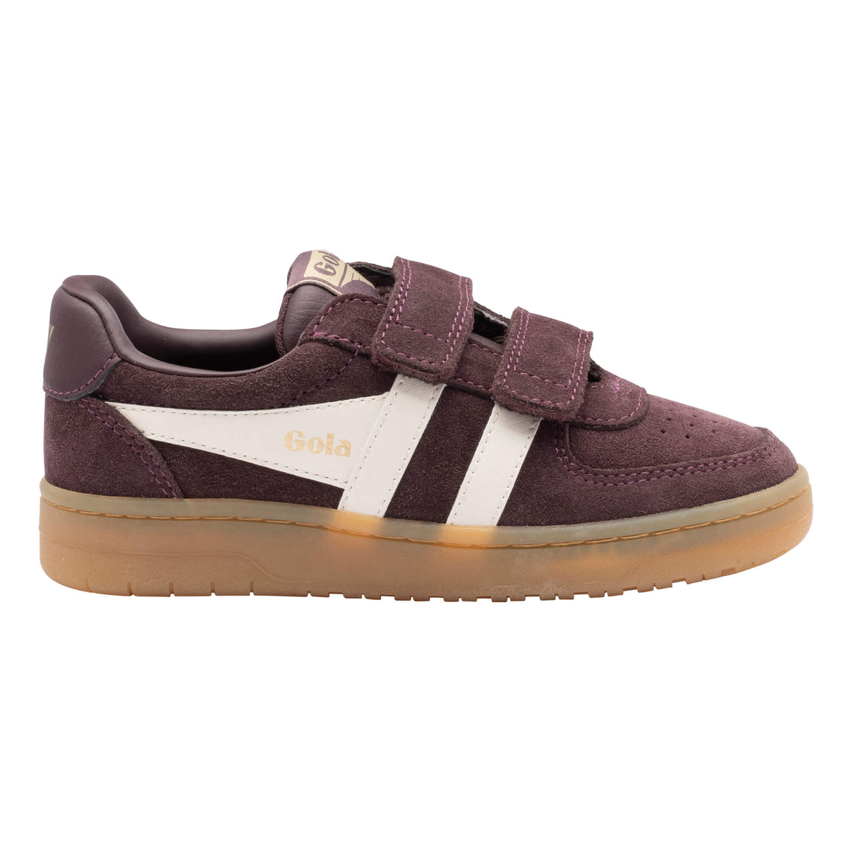 Gola Kids Coaster Peak trainers in plum with white stripes and a gum sole