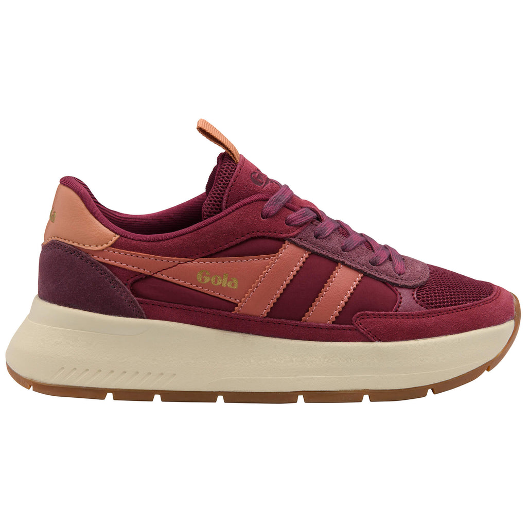 Gola Classics Women's Orchid Platform Savanna trainer in burgundy with peach trim