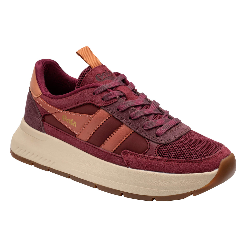 Gola women's trainer in burgundy with a beige sole