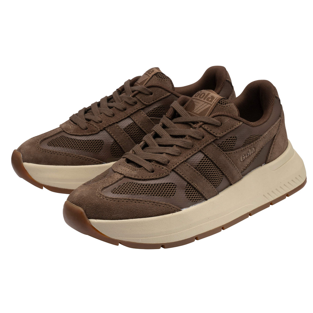 Pair of brown Gola trainers with beige soles
