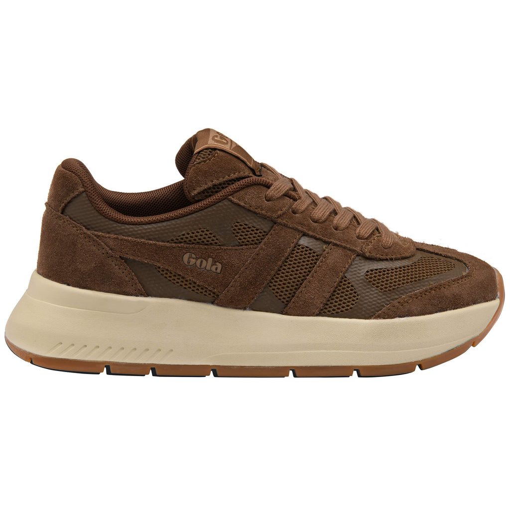 Gola women's trainer in brown suede and mesh with a cream sole