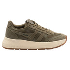 Gola men's trainer in khaki with a cream sole and brown tread
