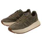 Pair of Gola Classics trainers in olive green with a cream sole and brown tread