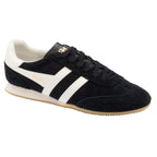 Black Gola Harrier trainers with white stripes and a gum sole
