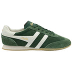 Gola Harrier suede trainers in green with white stripes and gold branding