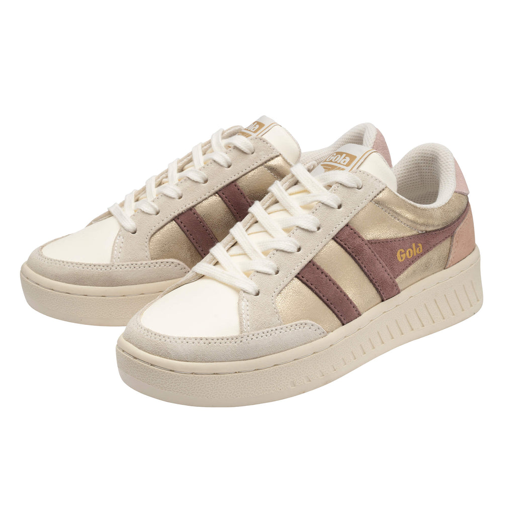 Pair of Gola trainers in cream, gold, and maroon