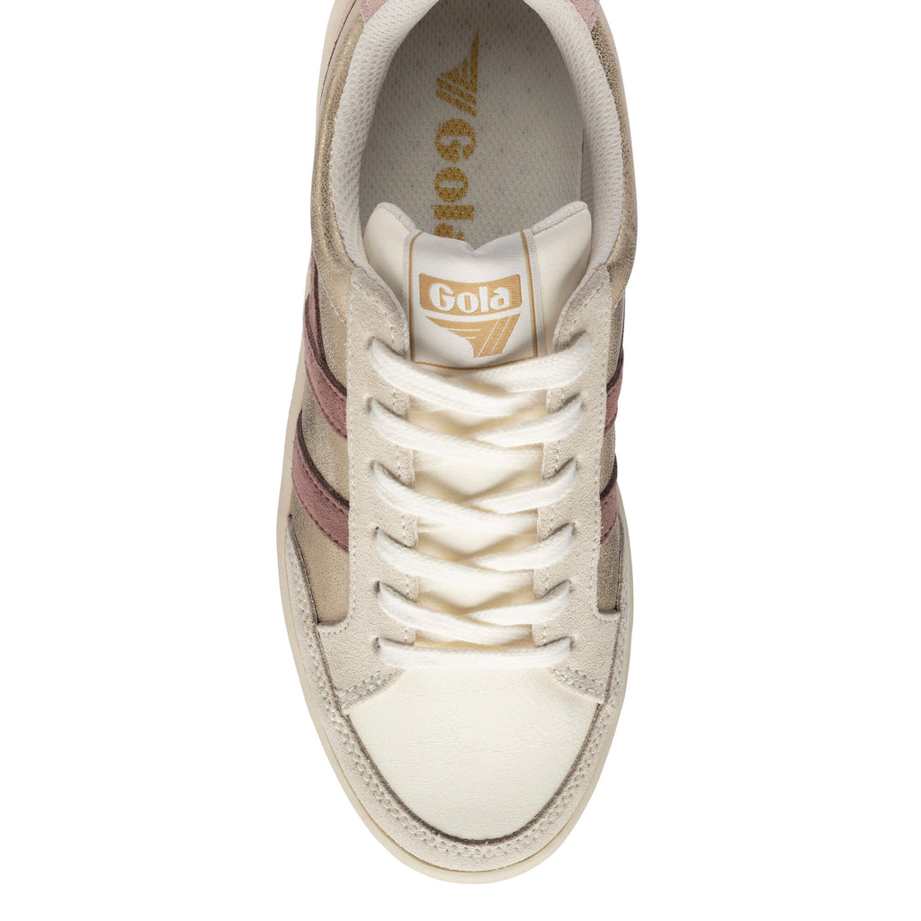 Gola women's trainer in off-white with pink and gold stripes