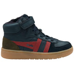 Gola Kids Baseline Mark Strap navy and red trainer with a gum sole