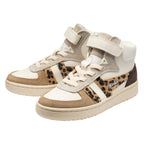 Pair of Gola Kids Coaster Peak trainers in off-white, beige, and leopard print