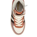 Gola Kids Coaster Peak trainers in off-white, rust, and mauve with leopard print detail