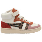 Gola Kids Coaster Peak high-top trainer in off-white, rust, and pink with leopard print detail