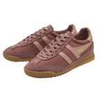 Pair of Gola Coaster trainers in dusky pink with beige stripes and gum soles