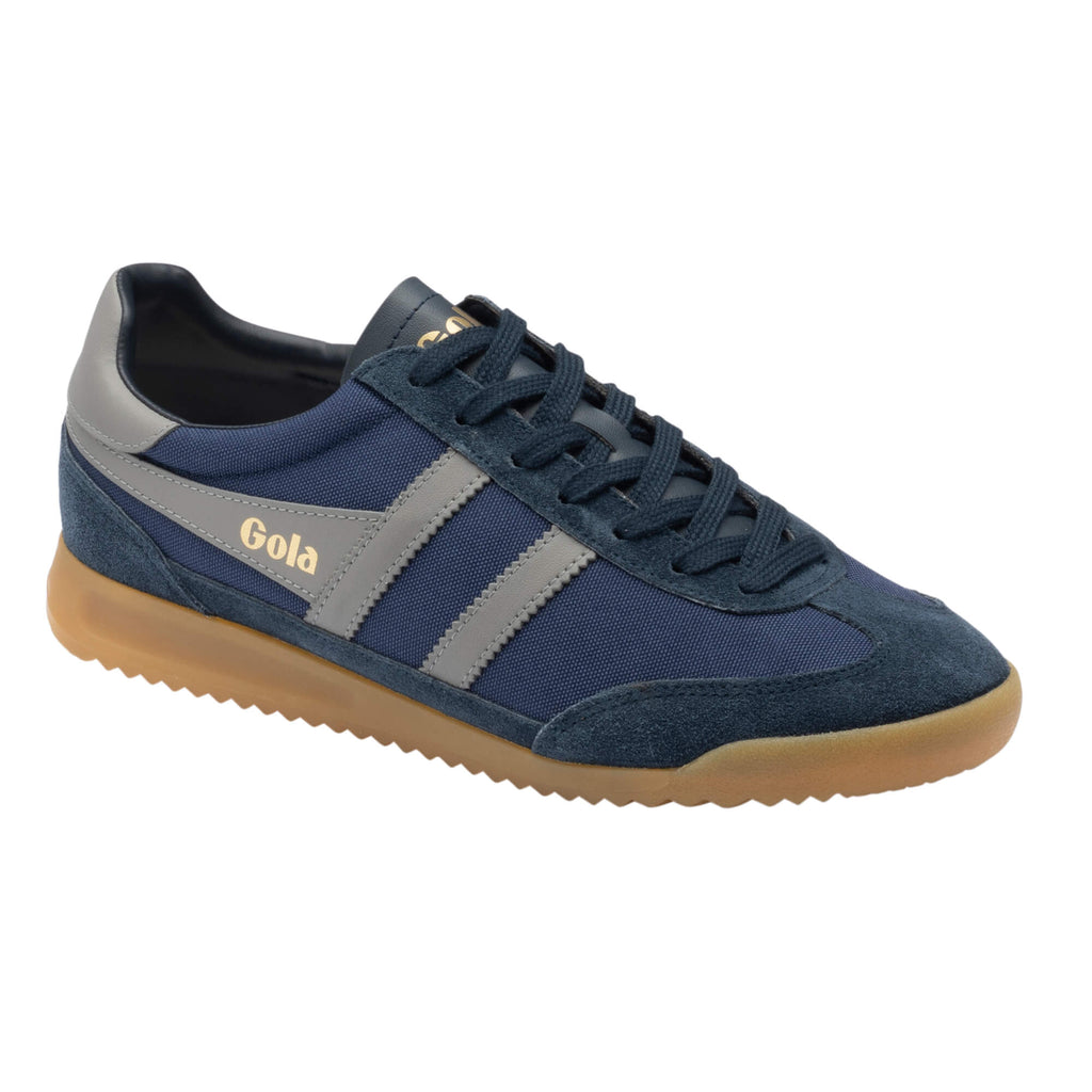 Gola Harrier trainer in navy and grey with a gum sole