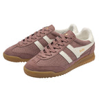 Pair of Gola Elan trainers in dusky pink with white stripes and gum sole