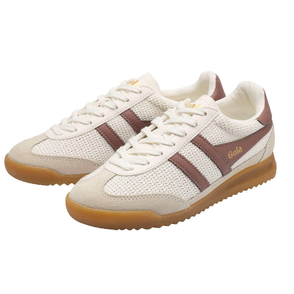 Pair of Gola trainers in cream and brown with a gum sole